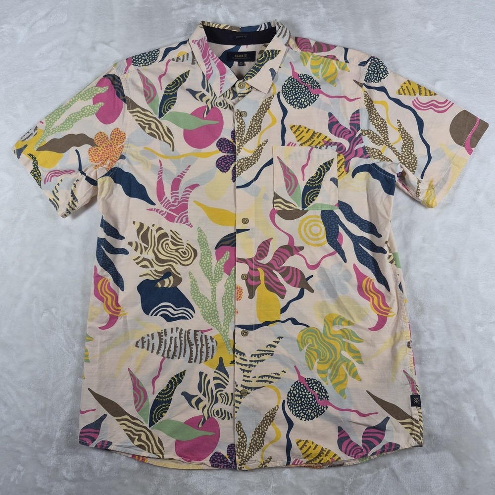 Roark Revival Button Up Shirt Men's XL Short Sleeve Abstract Floral Leaf Print